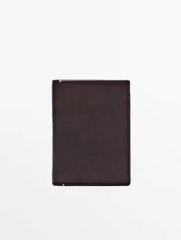 Вертикальный кожаный кошелек Massimo Dutti, коричневый