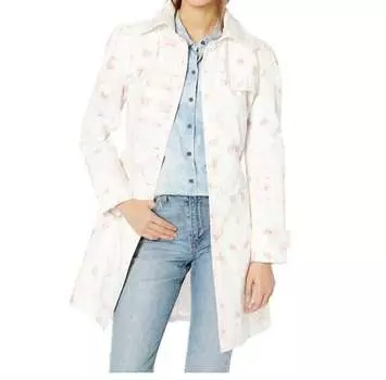 Весенний тренч из поплина с цветочным принтом в розовом и белом цвете Nanette Lepore