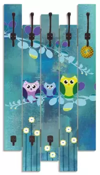 Вешалка Artland "Сова в лунном свете", в частично собранном виде 63х114х2,8 см, синий