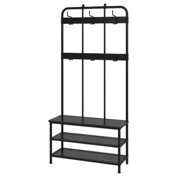 Вешалка со скамейкой, черная, 193х37х90 см, PINNIG IKEA