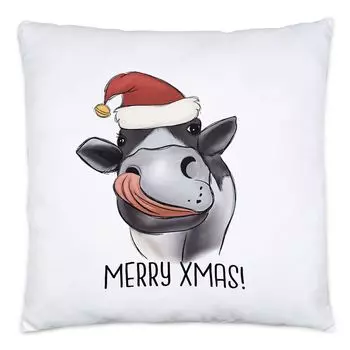Весёлая рождественская подушка с наполнителем. Идея подарка на Рождество. Сладкая корова Hey!Print