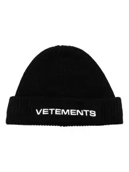 VETEMENTS шапка бини из шерсти мериноса с вышитым логотипом, черный