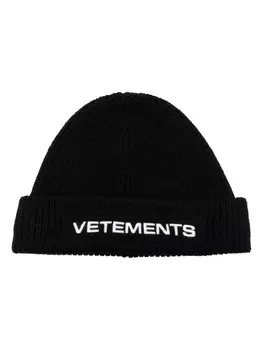 VETEMENTS шапка бини из шерсти мериноса с вышитым логотипом, черный
