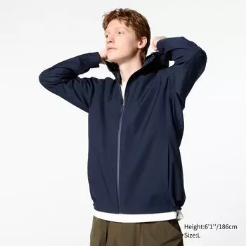 Ветровка BLOCKTECH 3D с капюшоном UNIQLO, темно-синий