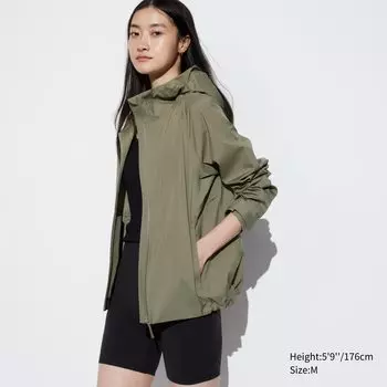 Ветровка BLOCKTECH с капюшоном UNIQLO, оливково-зеленый