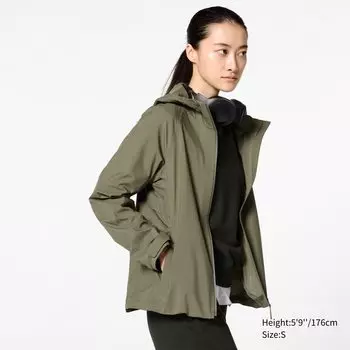 Ветровка BLOCKTECH с капюшоном UNIQLO, оливково-зеленый