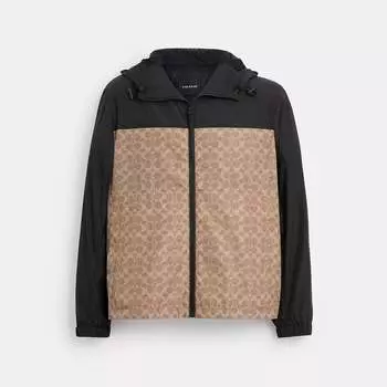 Ветровка Coach Outlet Signature на молнии из переработанного полиэстера, цвет tan signature