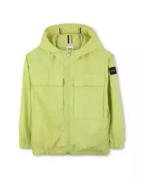 Ветровка для мальчика с капюшоном и застежкой-молнией BOSS Kidswear, зеленый