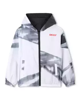 Ветровка для мальчиков с принтом и капюшоном и застежкой-молнией DKNY, чёрный