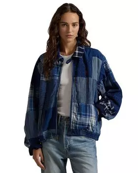 Ветровка из хлопка и льна Lauren Ralph Lauren в стиле пэчворк, синий