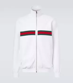 Ветровка полосковая из хлопкового микса Gucci, White/Green/ Red