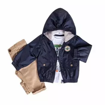 Ветровка с капюшоном для мальчиков-младенцев, футболка с короткими рукавами и джинсы из мягкого хлопка с начесом WEAR SIERRA, темно-синий