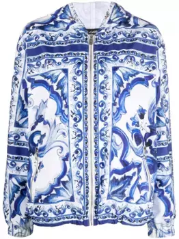 Ветровка с капюшоном и принтом Majolica DOLCE & GABBANA, белый