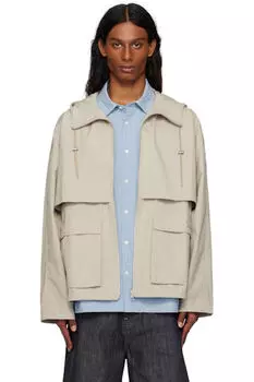 Ветровка серо-коричневого цвета с капюшоном и застежкой-молнией Maison Kitsun