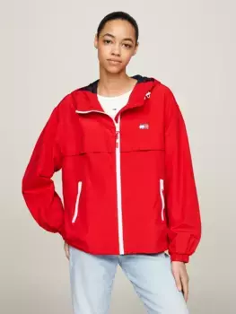 Ветровка Tommy Jeans "TJW CHICAGO WINDBREAKER EXT", с капюшоном и контрастными молниями, малиновый