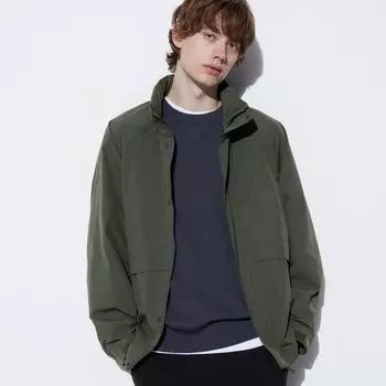 Ветровка UNIQLO с воротником-стойкой, оливковый