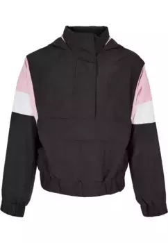 Ветровка URBAN CLASSICS " Urban Classics Women's Girls Light 3-tone Pullover Jacket" (1 шт.), с капюшоном, цвет Black/Girlypink/White