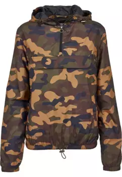 Ветровка URBAN CLASSICS "Женская женская камуфляжная куртка Urban Classics Pullover" (1 шт.), с капюшоном, цвет Woodcamo