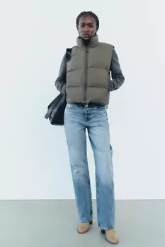 Ветрозащитный пуховик жилет ZARA, хаки