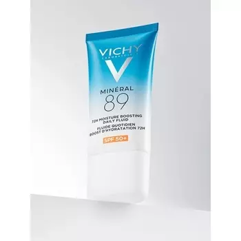 Vichy Daily Moisturizing Fluid SPF50+ и 72H Увлажняющий уход, обогащенный гиалуроновой кислотой, витамином B3 и скваленом, для сухой кожи Minral 89 50 мл