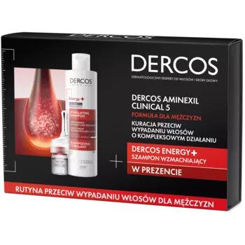 Vichy Dercos Aminexil набор: укрепляющий шампунь для мужчин, 200 мл + средство против выпадения волос, 21x6 мл
