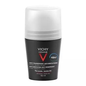 Vichy, Homme Anti-perspirant Sensitive Skin 48h, шариковый антиперспирант для чувствительной кожи, 50 мл