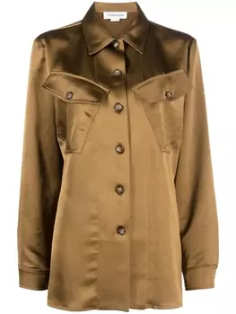 Victoria Beckham атласная рубашка на пуговицах, коричневый