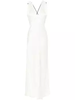 Victoria Beckham атласное платье макси с V-образным вырезом, нейтральный цвет