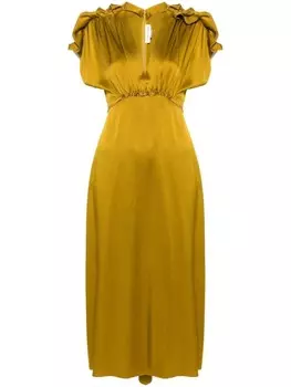Victoria Beckham атласное платье с оборками, желтый
