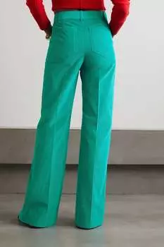 VICTORIA BECKHAM Брюки Alina прямого кроя из хлопка и вельвета с вышивкой, бирюзовый