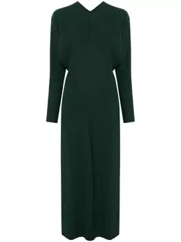 Victoria Beckham драпированное платье миди с длинными рукавами, зеленый