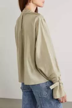 VICTORIA BECKHAM Двухцветная блузка из металлизированного шелка с защипами, светло-зеленый