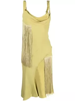 Victoria Beckham платье без рукавов с бахромой, зеленый