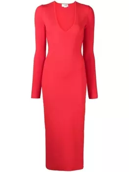 Victoria Beckham платье миди глубоким с V-образным вырезом, красный