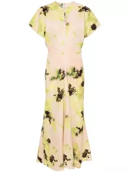 Victoria Beckham платье миди с абстрактным принтом, нейтральный цвет