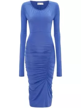 Victoria Beckham платье миди с длинными рукавами и сборками, синий