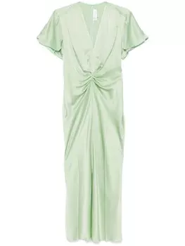 Victoria Beckham платье миди с V-образным вырезом и сборками, зеленый