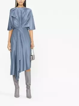 Victoria Beckham платье с короткими рукавами и сборками, синий