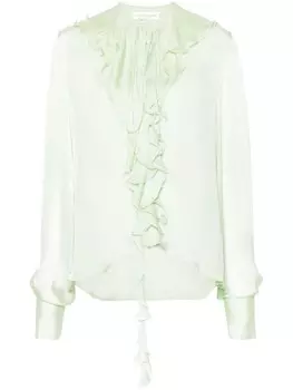 Victoria Beckham романтичная полупрозрачная рубашка с оборками, зеленый