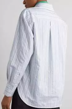 VICTORIA BECKHAM Рубашка оверсайз с вышивкой в полоску из хлопкового твила, кремовый