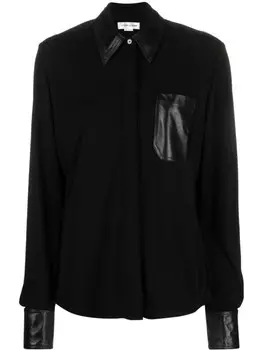 Victoria Beckham рубашка с кожаными вставками, черный