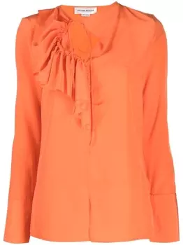 Victoria Beckham шелковая блузка с оборками, оранжевый