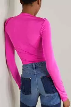 VICTORIA BECKHAM Топ из стрейч-джерси с эффектом запаха и вырезами со сборками, розовый