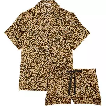 Victoria's Secret Атласный короткий пижамный комплект / Новый гламурный пижамный комплект с леопардовым принтом для женщин