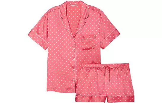 Victoria's Secret Атласный короткий пижамный комплект, женский, красный в горошек