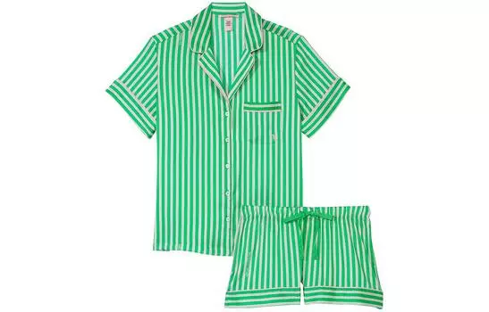 Victoria's Secret Атласный короткий пижамный комплект, женский, зеленый