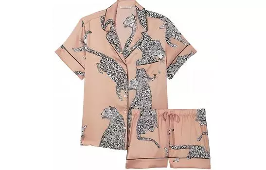 Victoria's Secret Атласный короткий пижамный комплект/Вечерний пижамный комплект с леопардовым принтом, женский, светло-коричневый