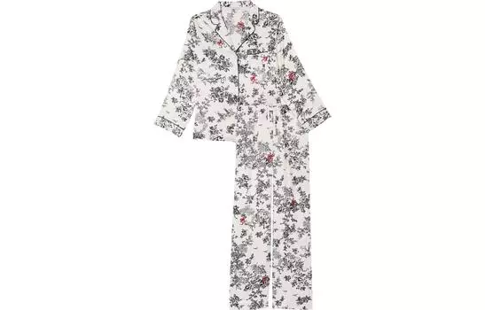Victoria's Secret Длинный атласный пижамный комплект, женский, с принтом чернил и белой краски