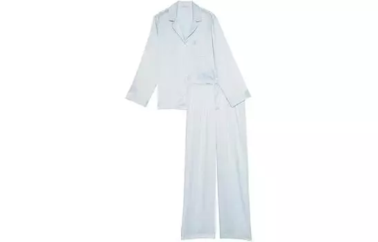 Victoria's Secret Длинный атласный пижамный комплект, женский, светло-голубой