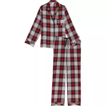 Victoria's Secret Фланелевая длинная пижама / Пижамный комплект с принтом для женщин, темно-красный